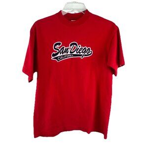 VTG San Diego California M Unisex T-Shirt Red Baseball Script Style USA